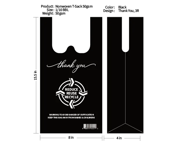 1/10 BRL Non Woven 50gsm T-Sack Black 500ct