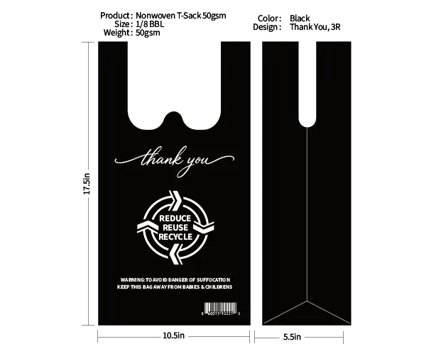 1/8 BRL Non Woven 50gsm T-Sack Black 500ct