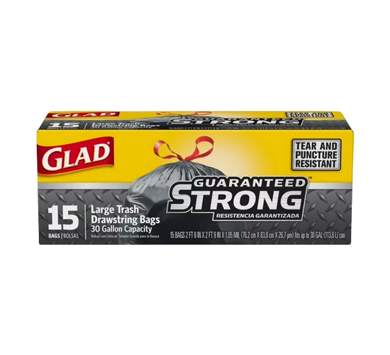 GLAD 30 gal Lg. Extra Strong Drawstring Trash Bags 15ct